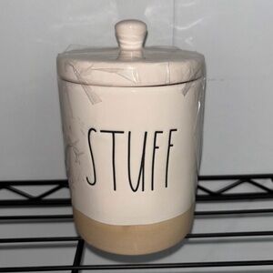 Rae Dunn Cream and Tan 'STUFF' Jar